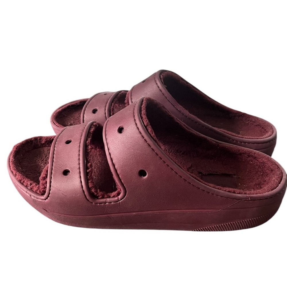 Crocs Mens Maroon Slide Sandals faux Fur Lined Size 13 - Picture 1 of 7